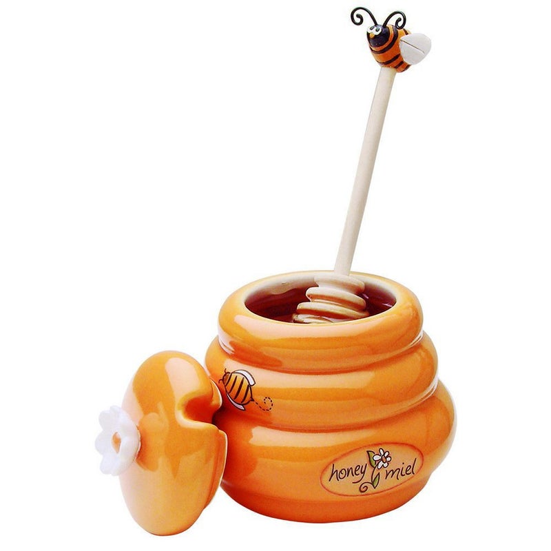 Joie Ceramic Beehive Honey Pot and Wooden Dipper, Mini - Image 1